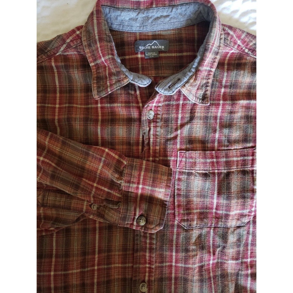 Eddie Bauer Flannel Size Large Plaid Button Down Outdoor‎ Wilderness Edition - Picture 6 of 7